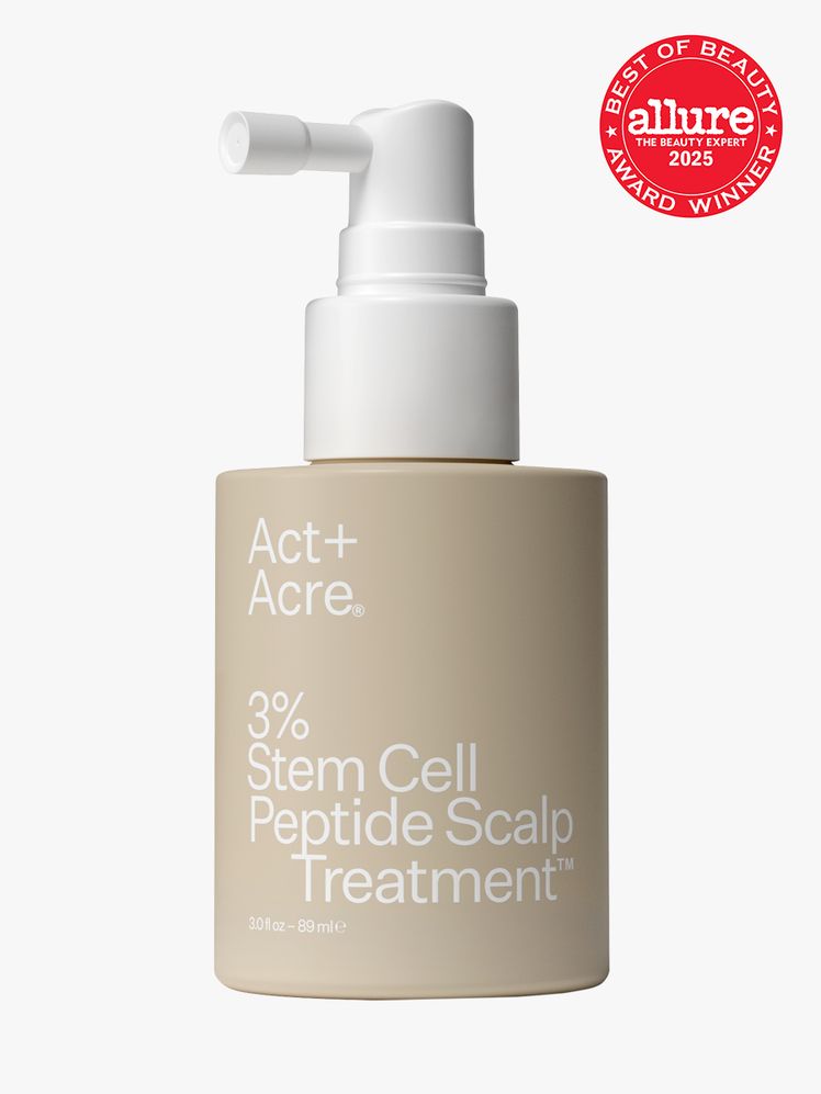 3 Stem Cell Peptide Treatment in branded beige bottle with white pump on light gray background with red Allure Best of...