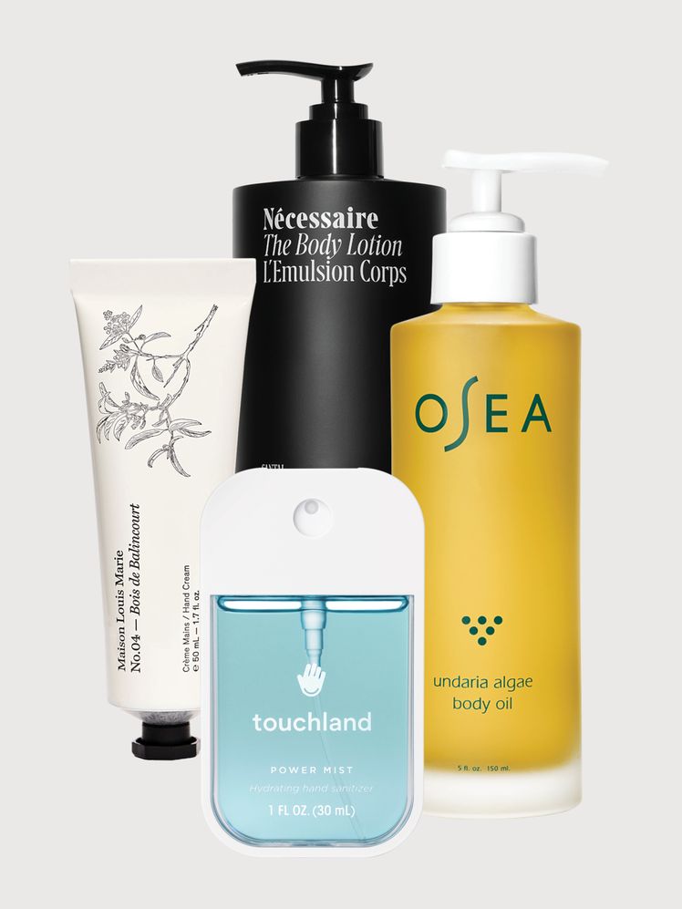 collage of body products on light gray background