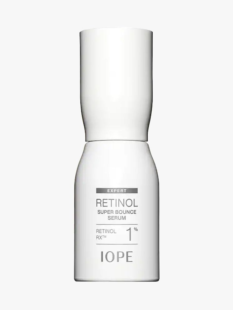 IOPE Expert Retinol Rx 1% Super Bounce Serum in branded component on a light gray background