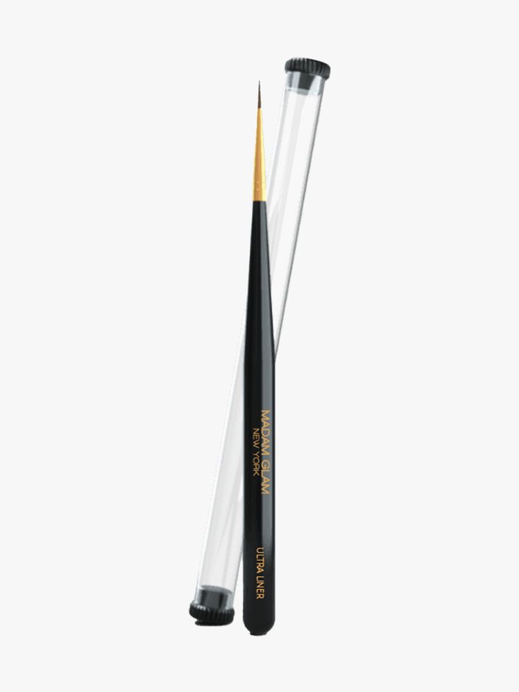 Black and gold Madam Glam Ultra Liner Nail Brush with tube on light gray background