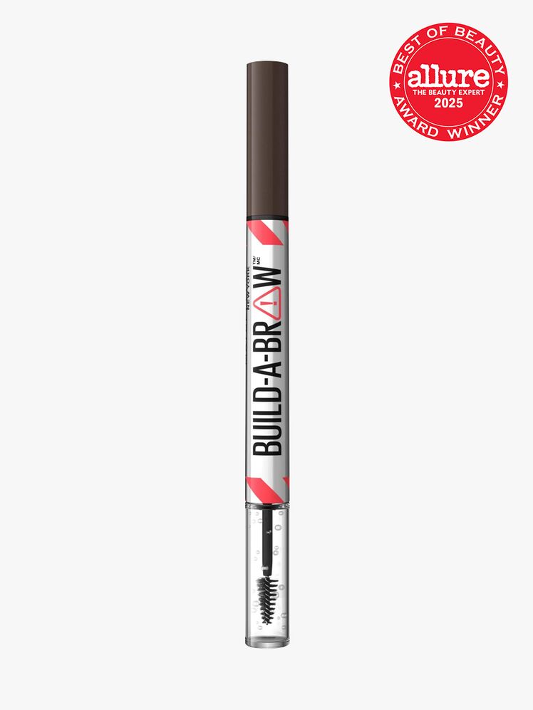 Maybelline New York Maybelline BuildABrow 2in1 Brow Pen in duo ended applicator on light gray background with red Allure...
