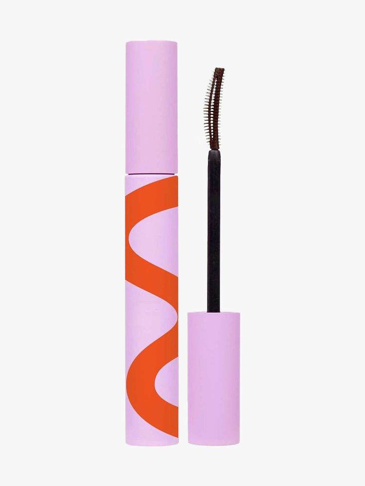 Tower 28 Beauty MakeWaves Mascara in Drift pink and orange squiggly tube of mascara on light gray background