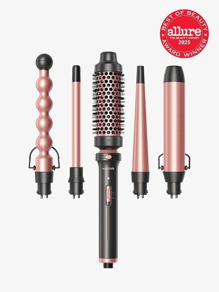 Wavytalk Multi Curl set in branded pink and black color way on light gray background with red Allure Best of Beauty seal...