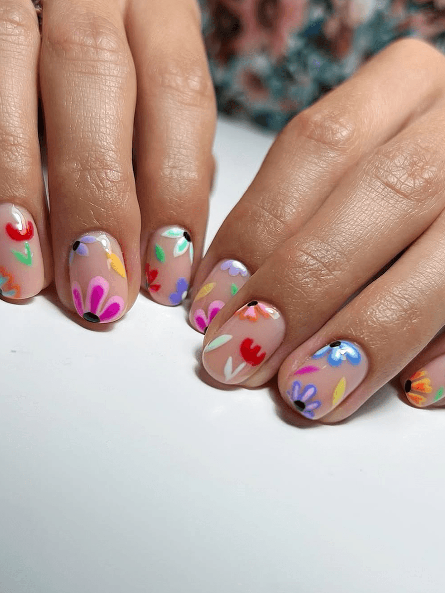 Colorful flower nail art