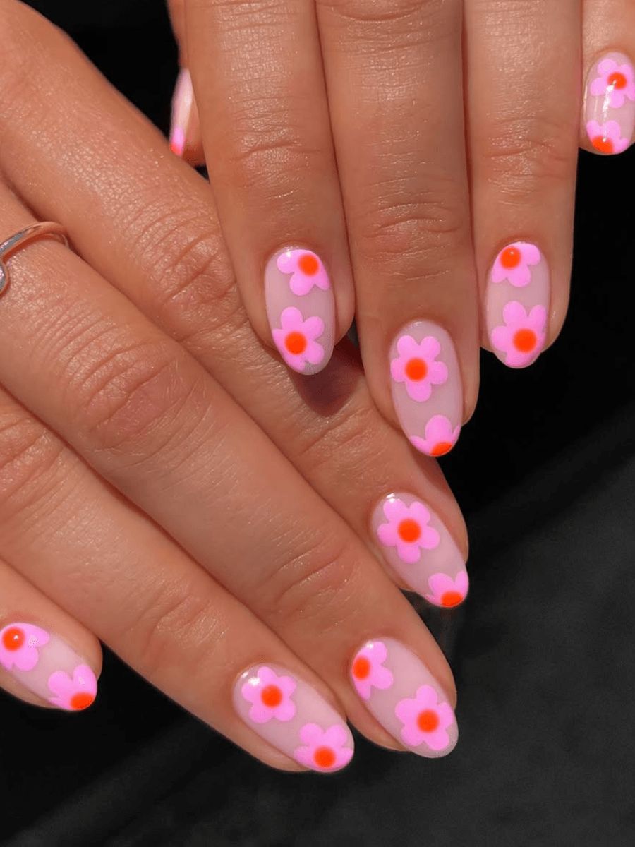 Colorful flower nail art