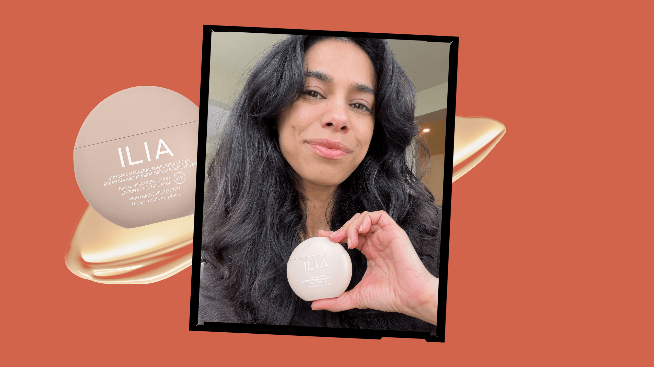 Image contains an Allure editor with the Ilia Sun serum Mineral Sunscreen SPF 50